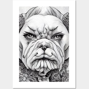English Bulldog Pet Wild Nature Illustration Line Epic Illustration Line Art Posters and Art